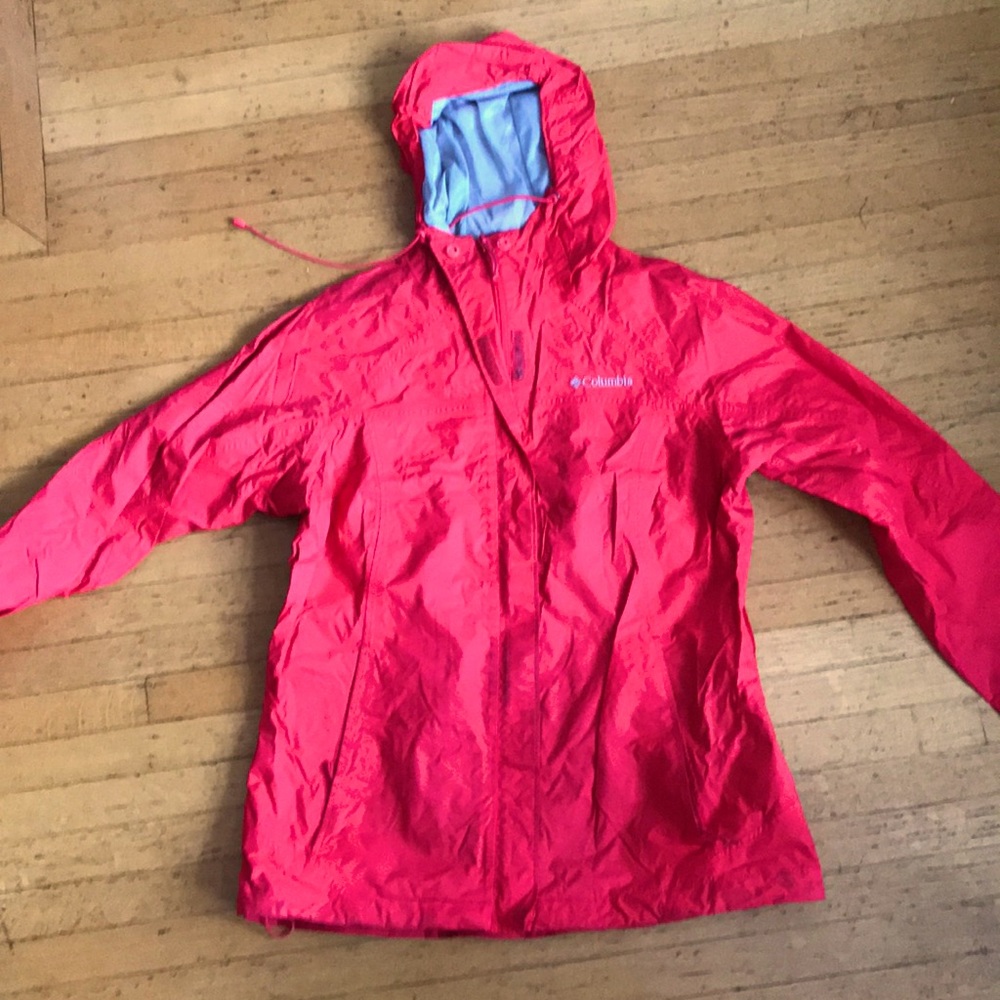 Columbia bright red rain jacket